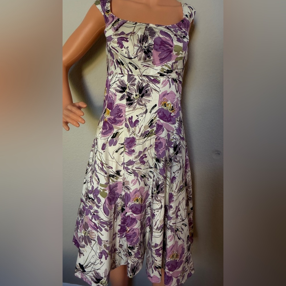 Maggy London White Dress with Purple Floral Print